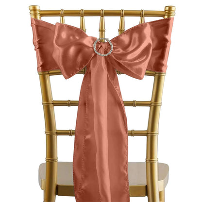 5 Pack Satin Chair Sashes Terracotta (Rust) - Durable Chair Bows with Shiny Finish 6"x106"