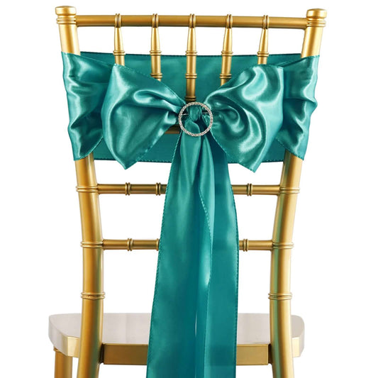 5 Pack Satin Chair Sashes Turquoise - Durable Chair Bows with Shiny Finish 6"x106" - NestOCart