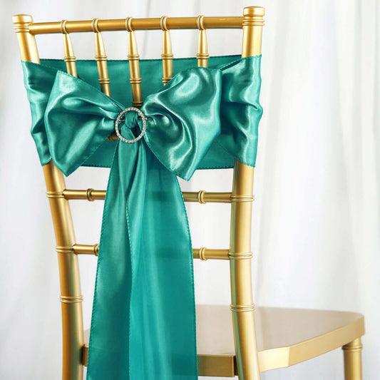 5 Pack Satin Chair Sashes Turquoise - Durable Chair Bows with Shiny Finish 6"x106" - NestOCart