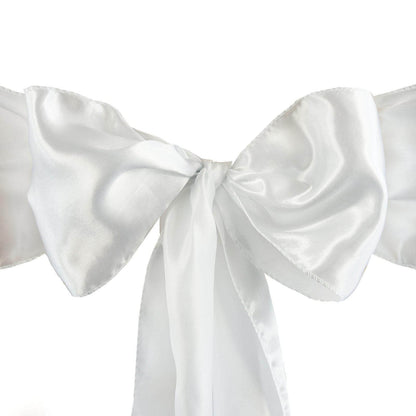 5 Pack Satin Chair Sashes White - Durable Chair Bows with Shiny Finish for Classy Event Chair Decor 6"x106" - NestOCart
