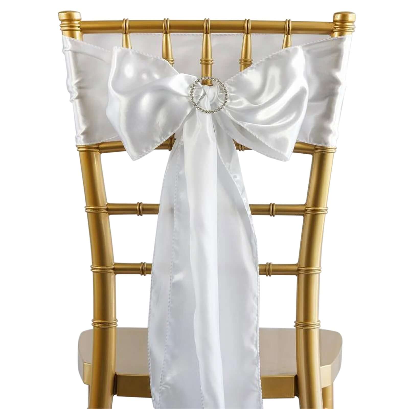 5 Pack Satin Chair Sashes White - Durable Chair Bows with Shiny Finish for Classy Event Chair Decor 6"x106" - NestOCart