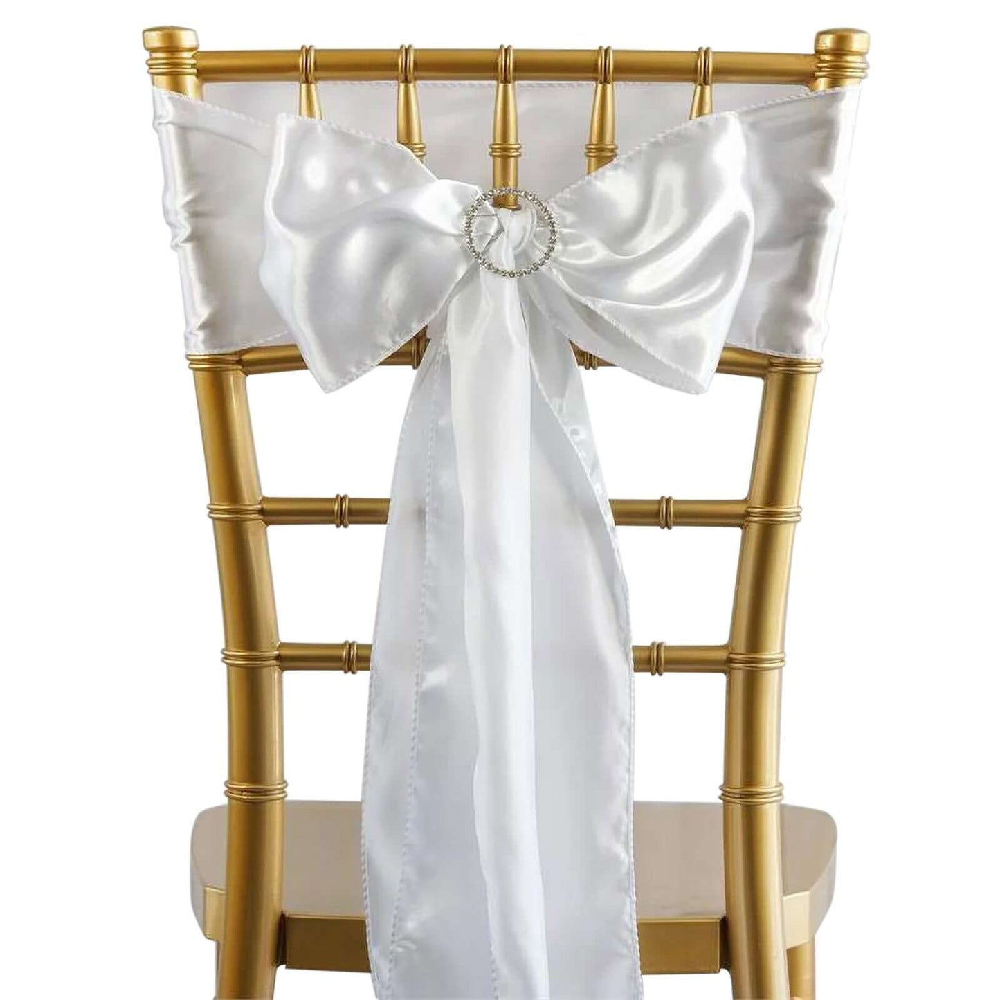 5 Pack Satin Chair Sashes White - Durable Chair Bows with Shiny Finish for Classy Event Chair Decor 6"x106" - NestOCart