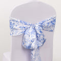 5 Pack Satin Chair Sashes White/Blue French Toile Floral Pattern - Wrinkle - Resistant & Reusable Chair Bows for Effortless Event Setup 6"x108" - Bell Racket Store