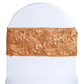 5 Pack Satin Spandex Chair Sashes Gold - Rosette Design Stretch Chair Bands 6"x14"