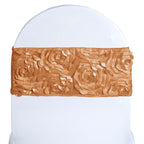 5 Pack Satin Spandex Chair Sashes Gold - Rosette Design Stretch Chair Bands 6"x14"