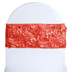 5 Pack Satin Spandex Chair Sashes Red - Rosette Design Stretch Chair Bands 6"x14"