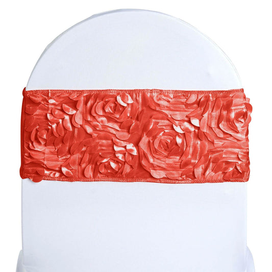 5 Pack Satin Spandex Chair Sashes Red - Rosette Design Stretch Chair Bands 6"x14"