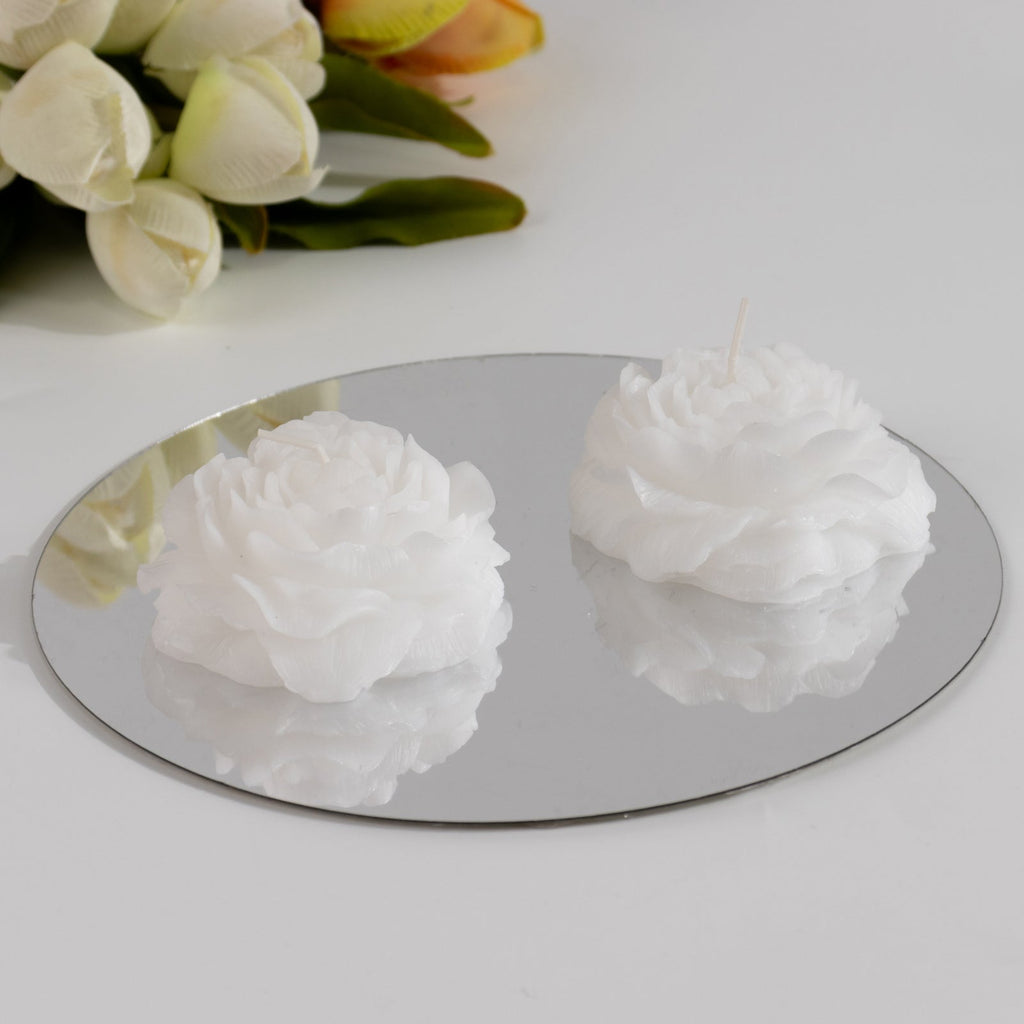 5 - Pack Scented Candles Floating Peony Flower Design White Wax - Decorative Party Favors with Individual Gift Boxes & Ribbons 3" - Bell Racket Store