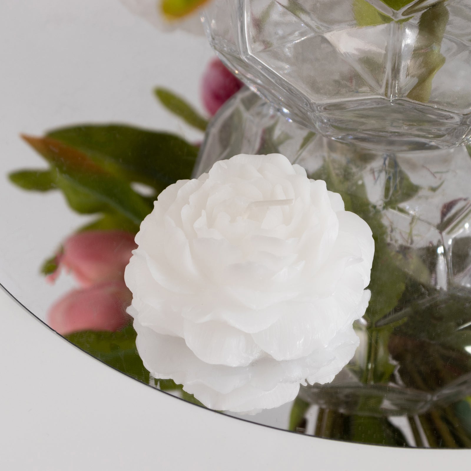 5 - Pack Scented Candles Floating Peony Flower Design White Wax - Decorative Party Favors with Individual Gift Boxes & Ribbons 3" - Bell Racket Store
