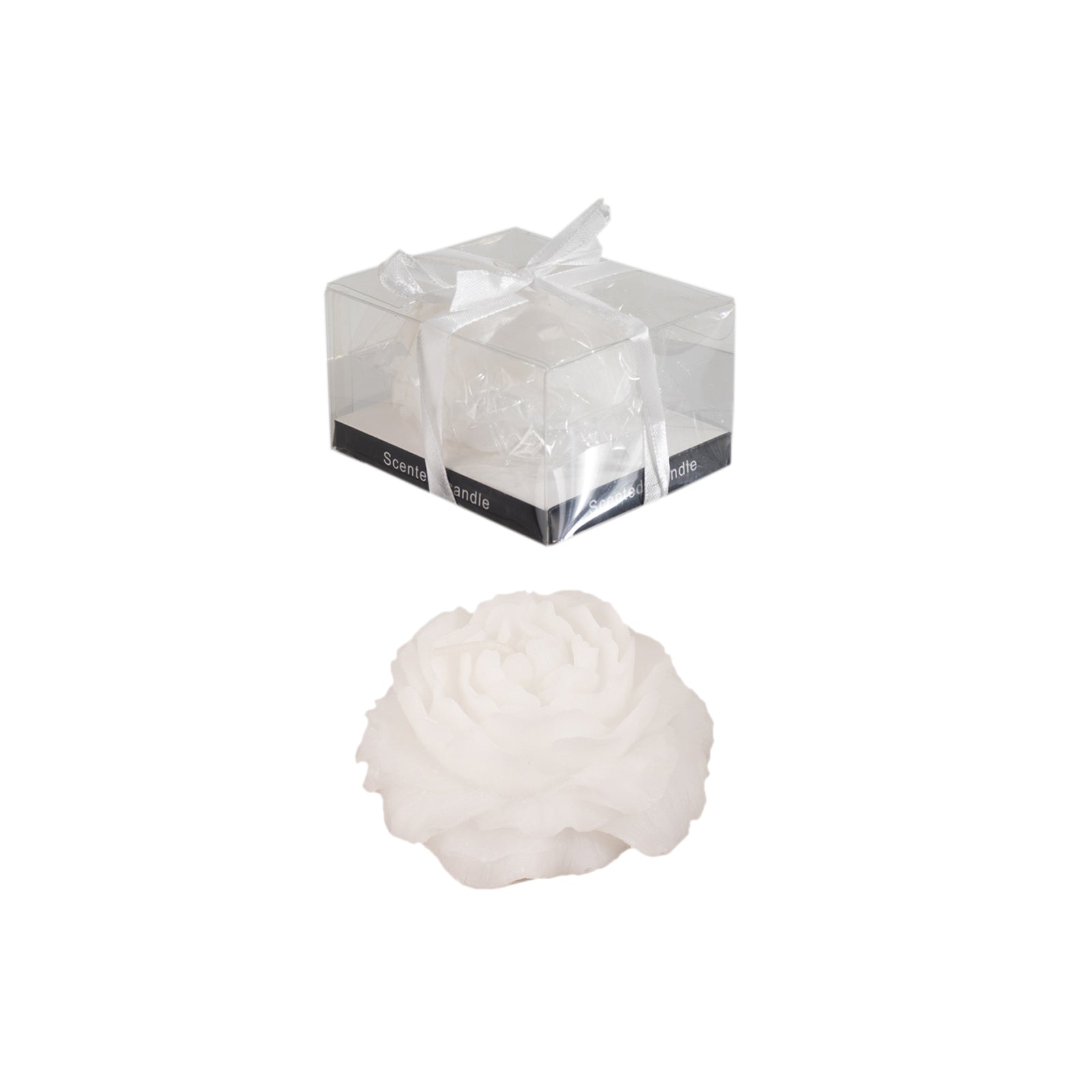 5 - Pack Scented Candles Floating Peony Flower Design White Wax - Decorative Party Favors with Individual Gift Boxes & Ribbons 3" - Bell Racket Store