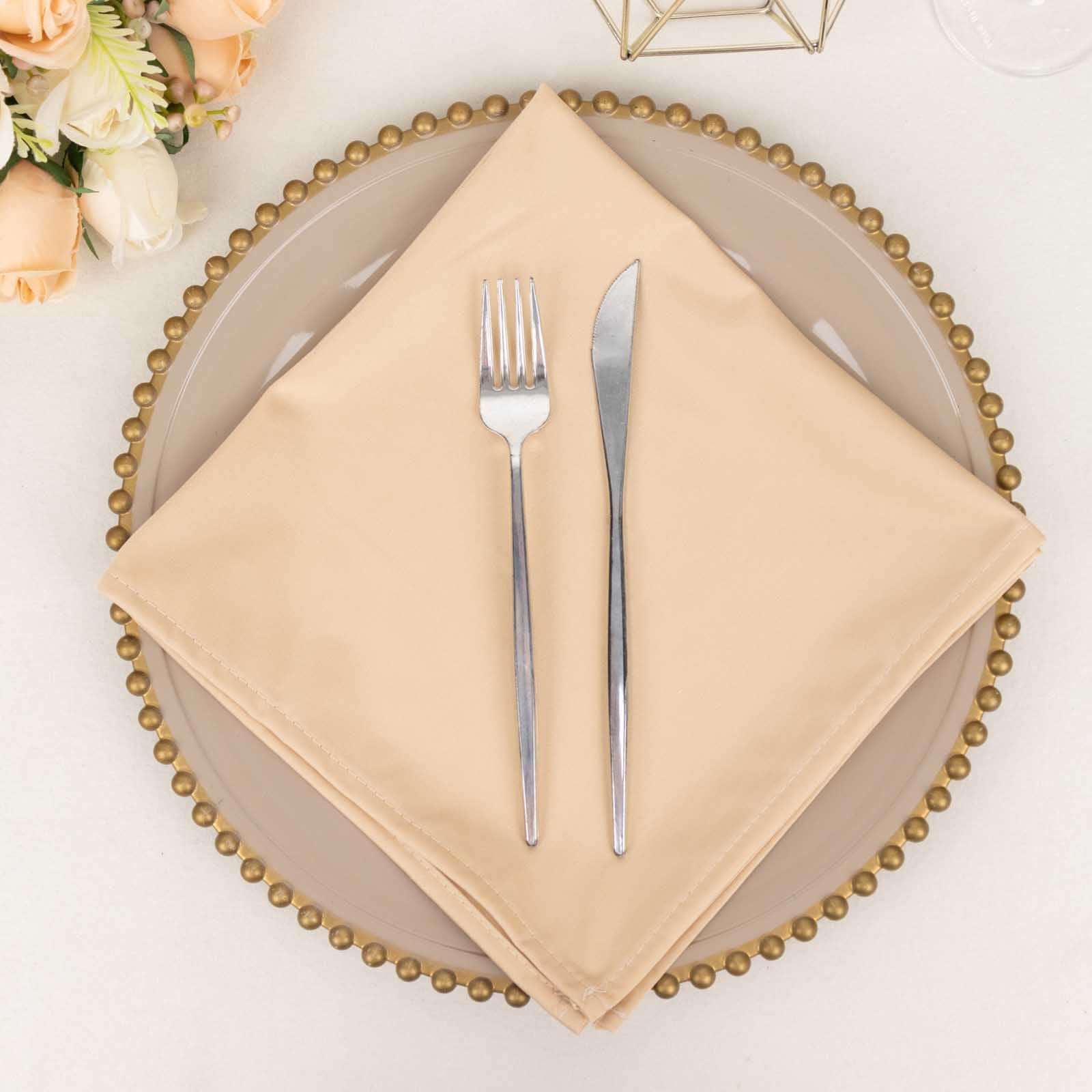 5 Pack Scuba 20"x20" Napkins Beige - Durable & Reusable Dinner Napkins - Bell Racket Store