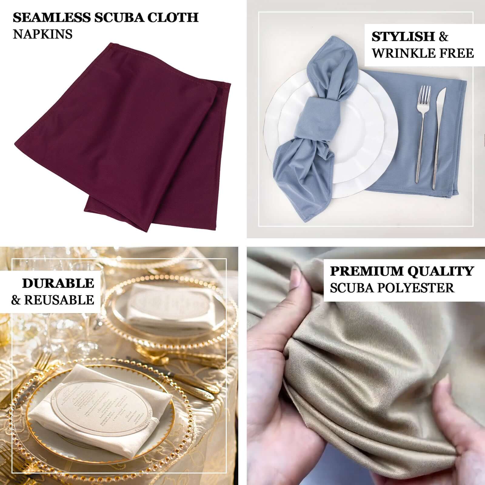 5 Pack Scuba 20"x20" Napkins Lavender Lilac - Durable & Reusable Dinner Napkins - Bell Racket Store