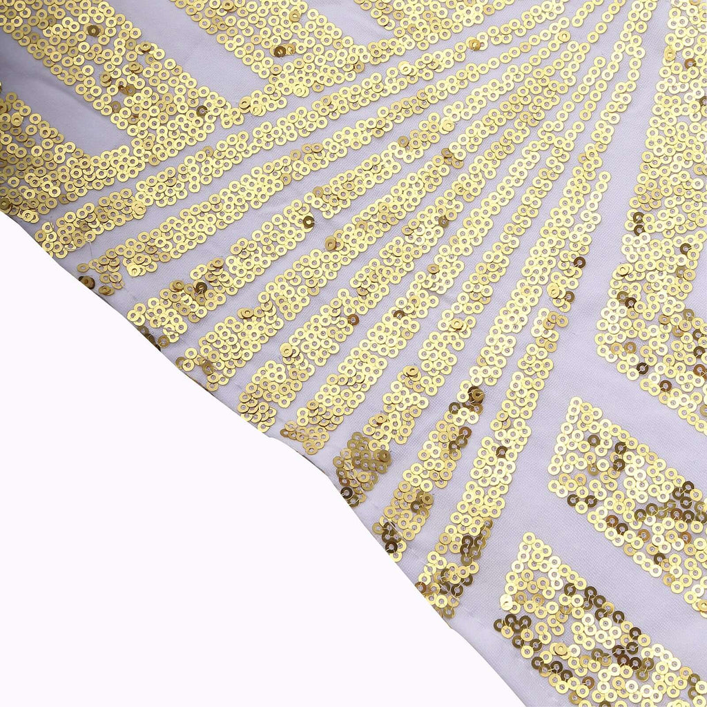 5 Pack Sequin Spandex Chair Sash White with Gold Geometric Diamond Glitz Pattern - Durable & Easy To Use Stretchable Chair Bands for High - End Gatherings - Bell Racket Store