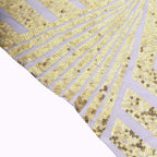 5 Pack Sequin Spandex Chair Sash White with Gold Geometric Diamond Glitz Pattern - Durable & Easy To Use Stretchable Chair Bands for High - End Gatherings - Bell Racket Store