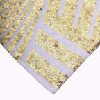 5 Pack Sequin Spandex Chair Sash White with Gold Geometric Diamond Glitz Pattern - Durable & Easy To Use Stretchable Chair Bands for High - End Gatherings - Bell Racket Store