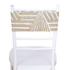 5 Pack Sequin Spandex Chair Sash White with Gold Geometric Diamond Glitz Pattern - Durable & Easy To Use Stretchable Chair Bands for High - End Gatherings - Bell Racket Store