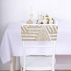5 Pack Sequin Spandex Chair Sash White with Gold Geometric Diamond Glitz Pattern - Durable & Easy To Use Stretchable Chair Bands for High - End Gatherings - Bell Racket Store