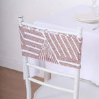 5 Pack Sequin Spandex Chair Sash White with Rose Gold Geometric Diamond Glitz Pattern - Durable & Easy To Use Stretchable Chair Bands - Bell Racket Store