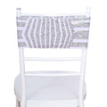 5 Pack Sequin Spandex Chair Sash White with Silver Geometric Diamond Glitz Pattern - Durable & Easy To Use Stretchable Chair Bands - Bell Racket Store