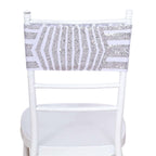 5 Pack Sequin Spandex Chair Sash White with Silver Geometric Diamond Glitz Pattern - Durable & Easy To Use Stretchable Chair Bands - Bell Racket Store