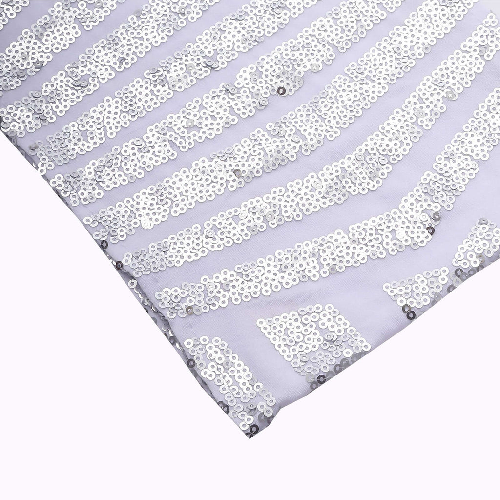 5 Pack Sequin Spandex Chair Sash White with Silver Geometric Diamond Glitz Pattern - Durable & Easy To Use Stretchable Chair Bands - Bell Racket Store