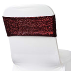 5 Pack Sequin Spandex Chair Sashes Burgundy - Stretch Chair Bands 6"x15" - Bell Racket Store