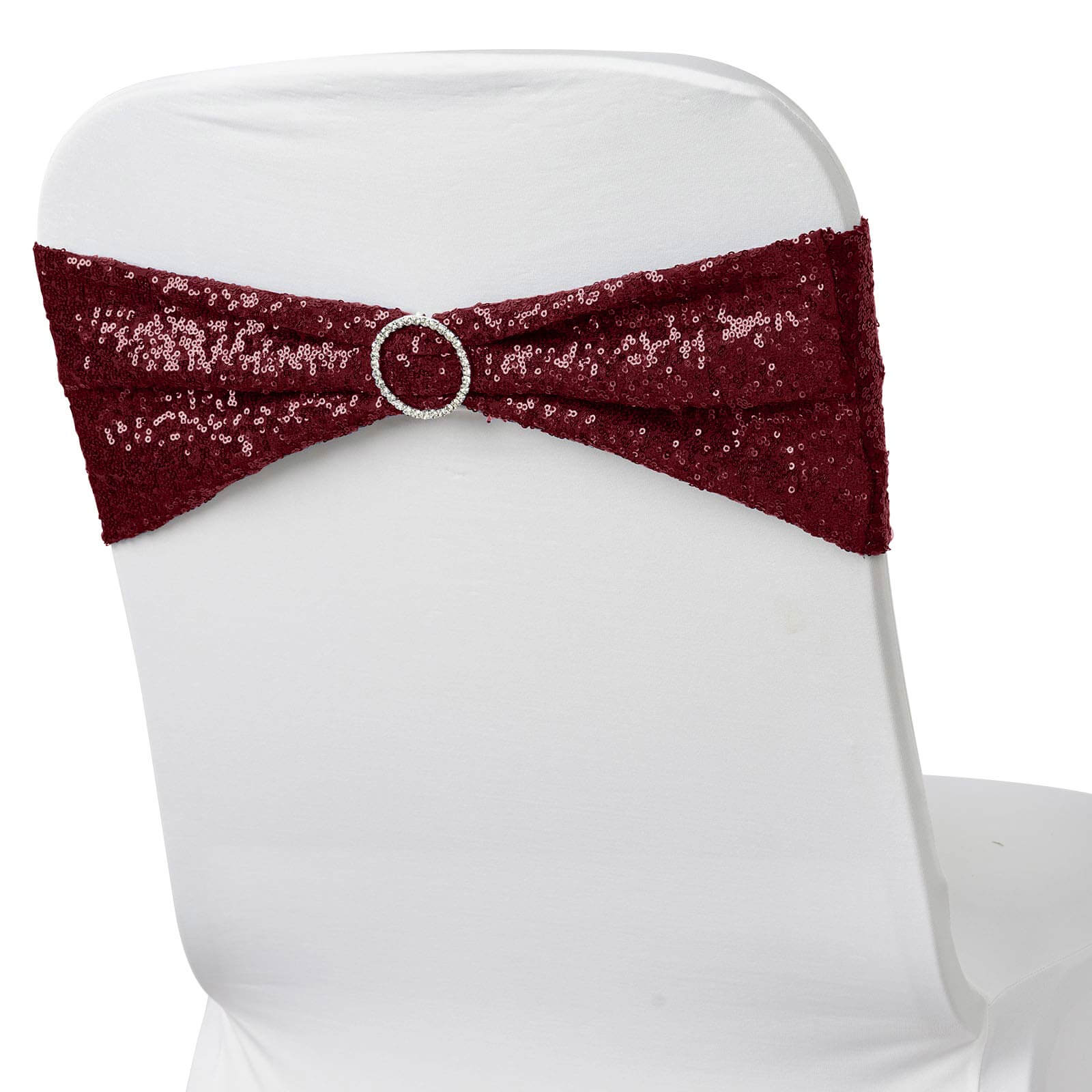 5 Pack Sequin Spandex Chair Sashes Burgundy - Stretch Chair Bands 6"x15" - Bell Racket Store