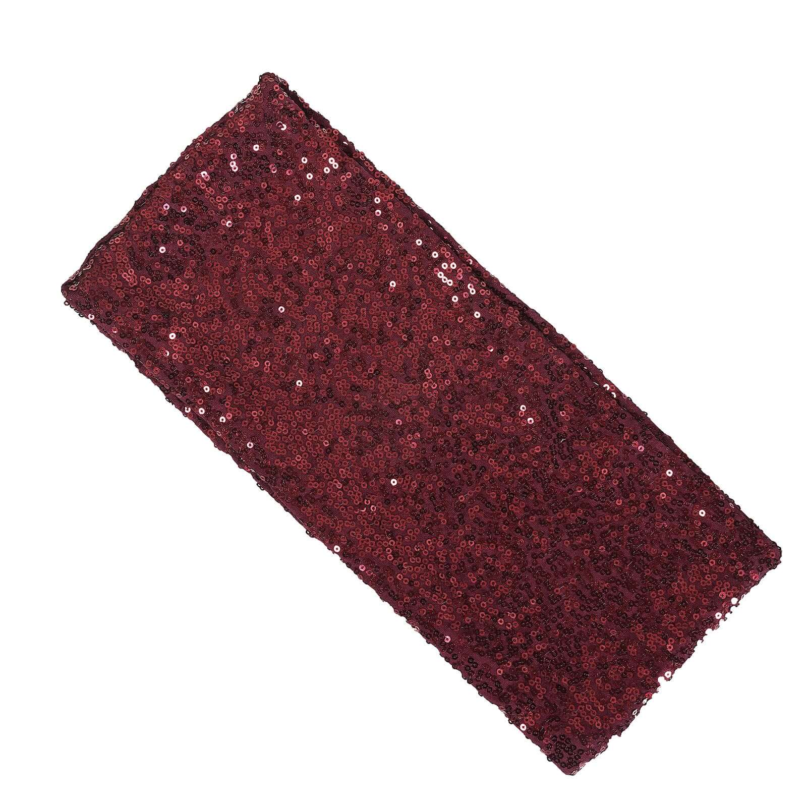 5 Pack Sequin Spandex Chair Sashes Burgundy - Stretch Chair Bands 6"x15" - Bell Racket Store