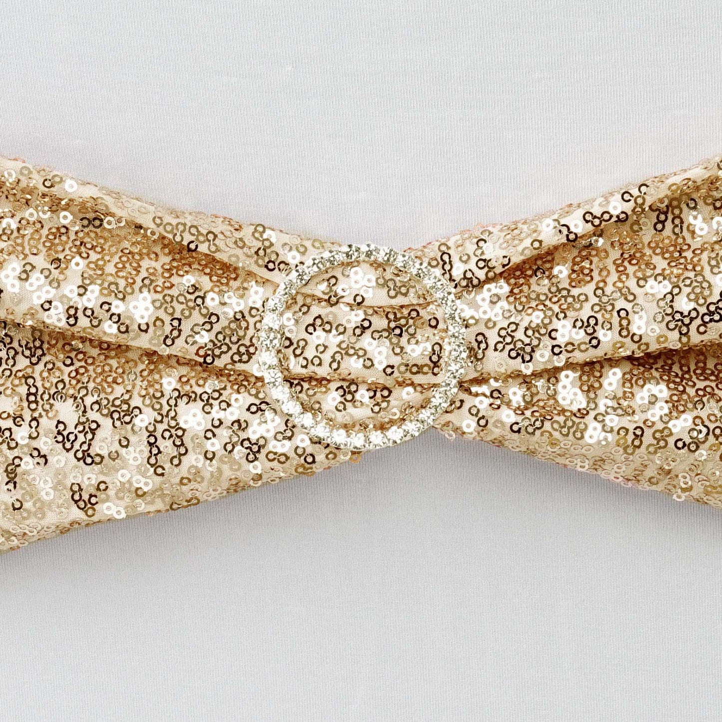 5 Pack Sequin Spandex Chair Sashes Champagne - Stretch Chair Bands 6"x15" - NestOCart