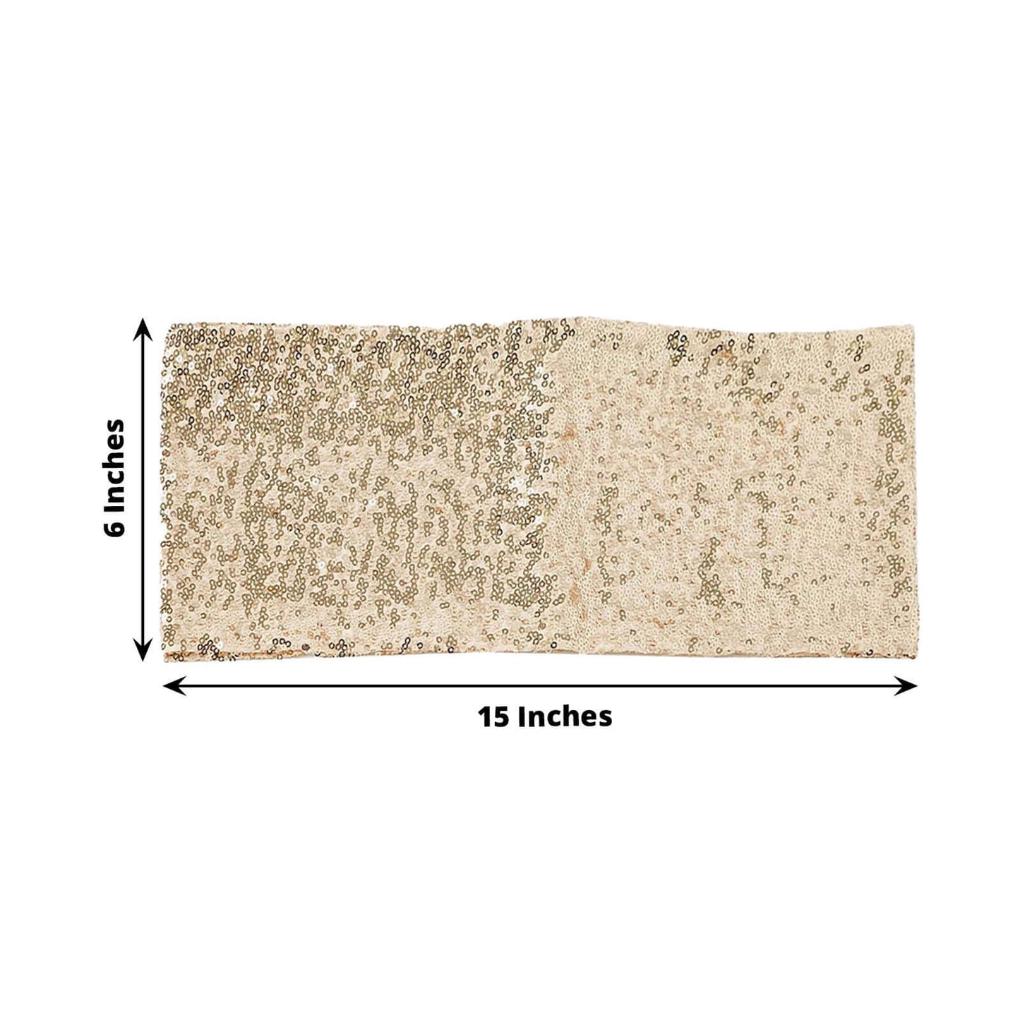 5 Pack Sequin Spandex Chair Sashes Champagne - Stretch Chair Bands 6"x15" - NestOCart