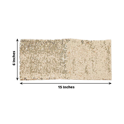 5 Pack Sequin Spandex Chair Sashes Champagne - Stretch Chair Bands 6"x15" - NestOCart