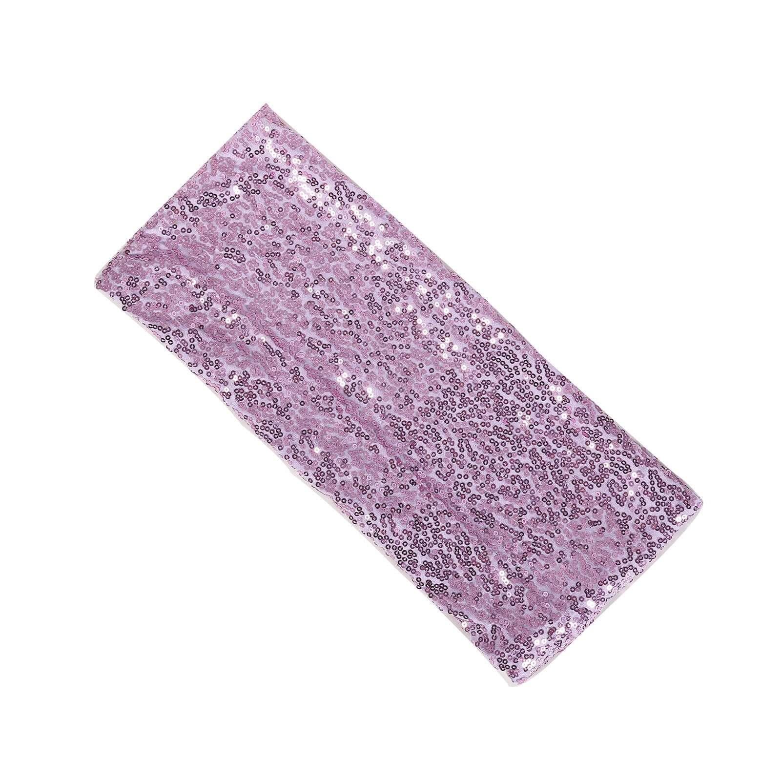 5 Pack Sequin Spandex Chair Sashes Lavender Lilac - Stretch Chair Bands 6"x15" - Bell Racket Store