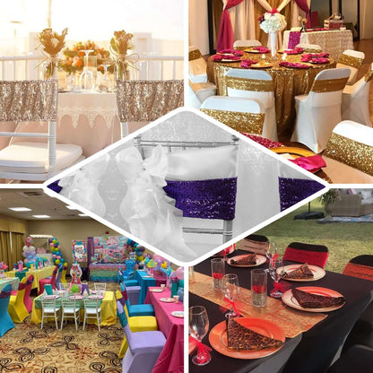 5 Pack Sequin Spandex Chair Sashes Lavender Lilac - Stretch Chair Bands 6"x15" - Bell Racket Store