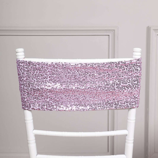 5 Pack Sequin Spandex Chair Sashes Lavender Lilac - Stretch Chair Bands 6"x15" - Bell Racket Store