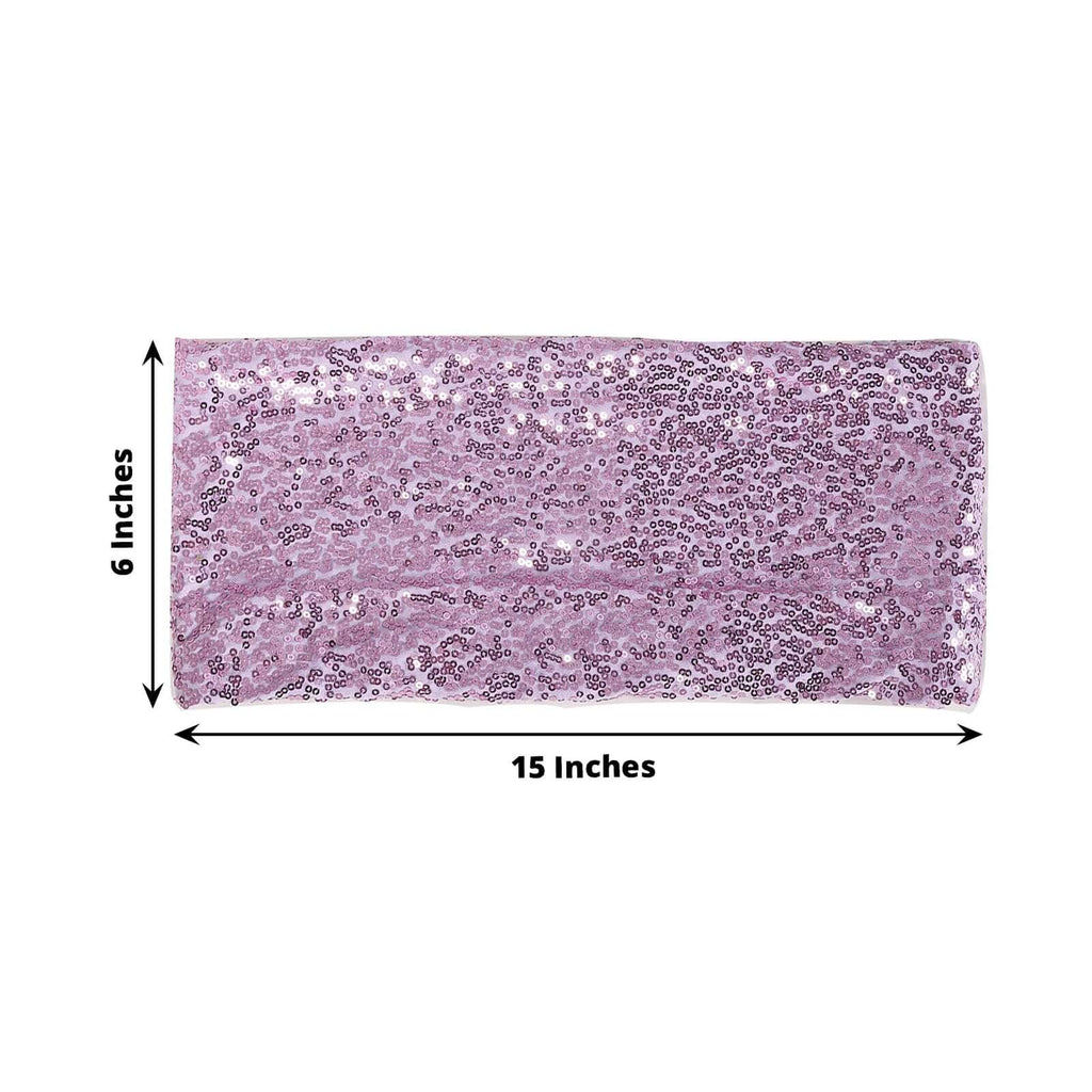 5 Pack Sequin Spandex Chair Sashes Lavender Lilac - Stretch Chair Bands 6"x15" - Bell Racket Store