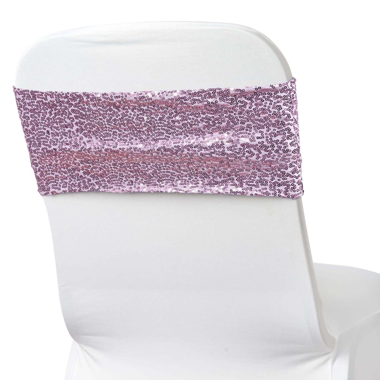 5 Pack Sequin Spandex Chair Sashes Lavender Lilac - Stretch Chair Bands 6"x15" - Bell Racket Store