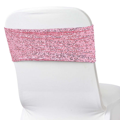 5 Pack Sequin Spandex Chair Sashes Pink - Stretch Chair Bands 6"x15"
