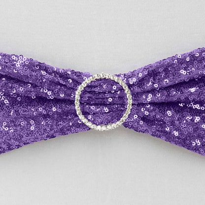 5 Pack Sequin Spandex Chair Sashes Purple - Stretch Chair Bands 6"x15" - NestOCart