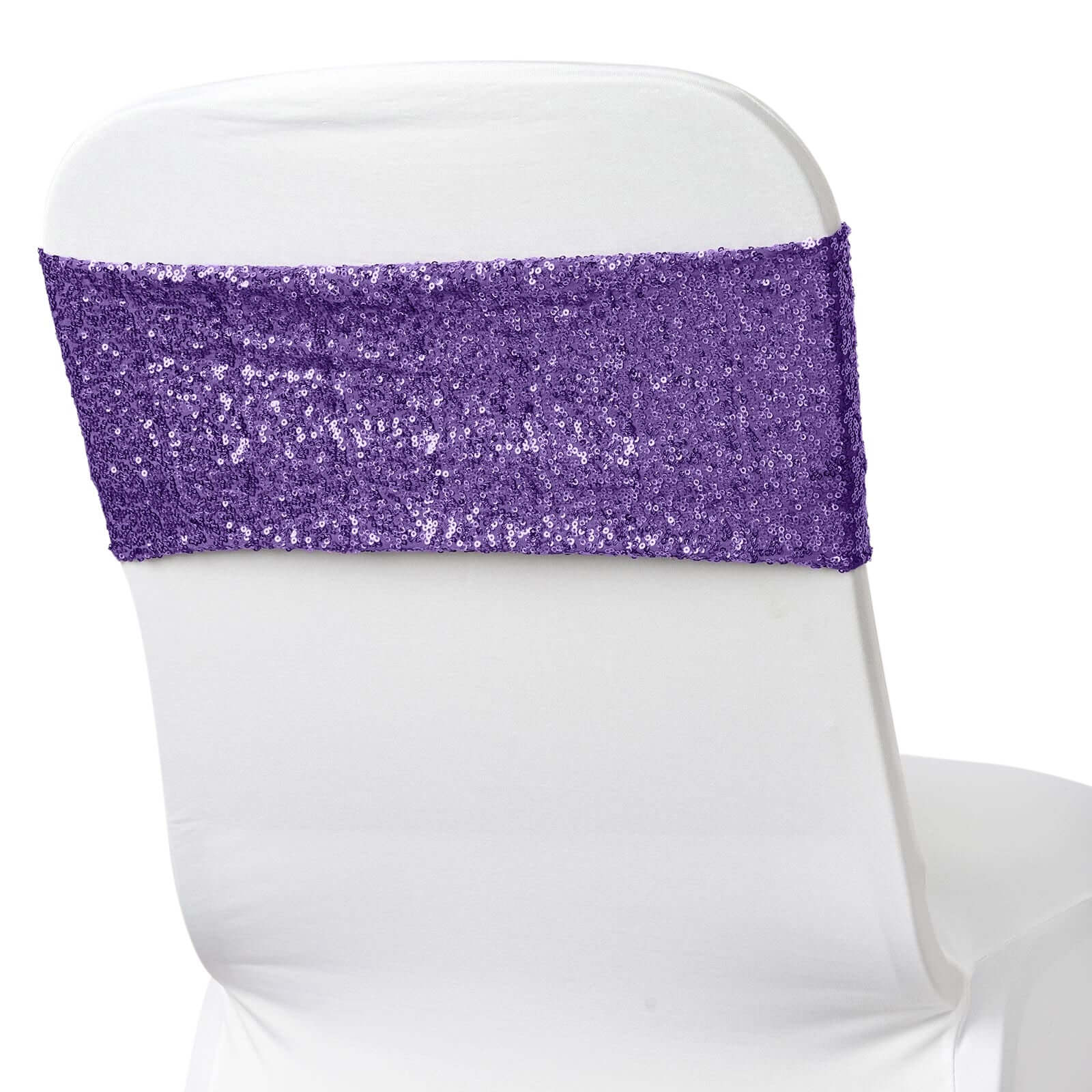 5 Pack Sequin Spandex Chair Sashes Purple - Stretch Chair Bands 6"x15" - NestOCart
