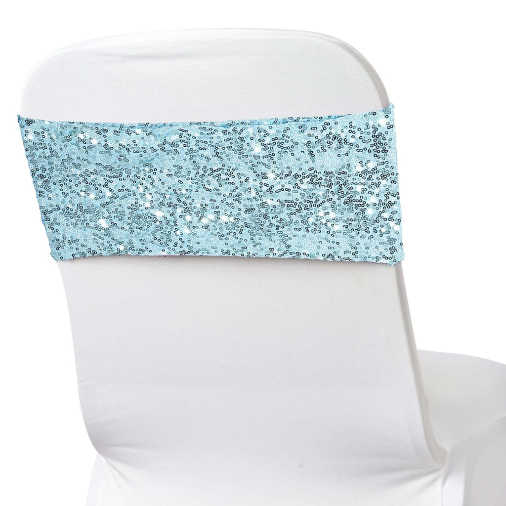 5 Pack Sequin Spandex Chair Sashes Light Blue - Stretch Chair Bands 6"x15"