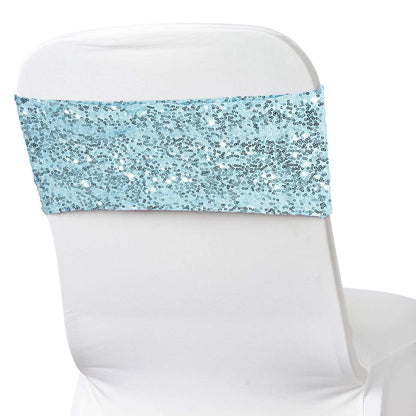 5 Pack Sequin Spandex Chair Sashes Light Blue - Stretch Chair Bands 6"x15"
