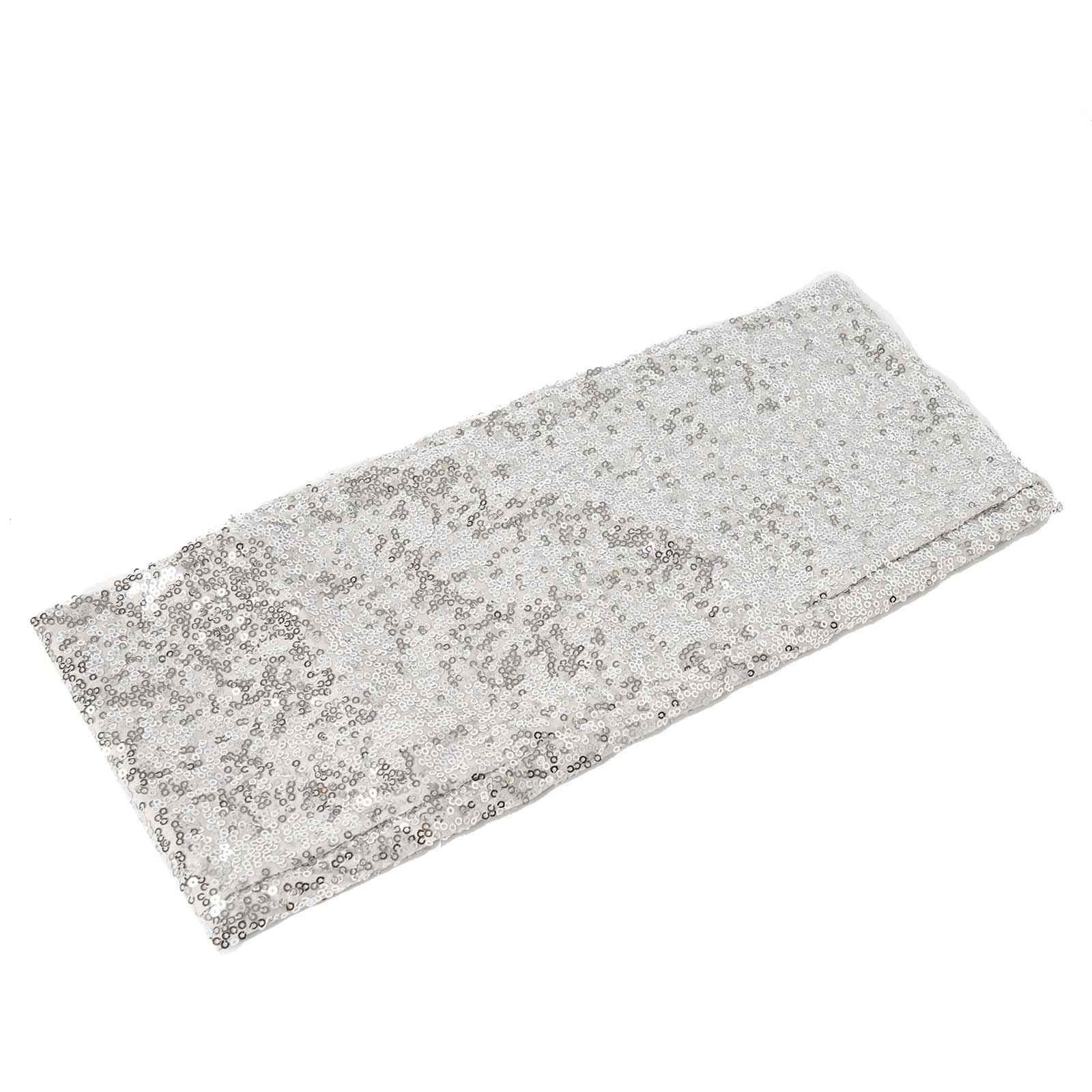 5 Pack Sequin Spandex Chair Sashes Silver - Stretch Chair Bands 6"x15" - NestOCart