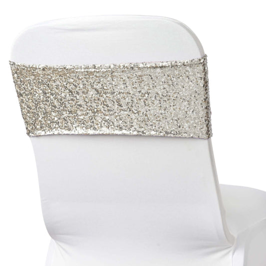 5 Pack Sequin Spandex Chair Sashes Silver - Stretch Chair Bands 6"x15" - NestOCart