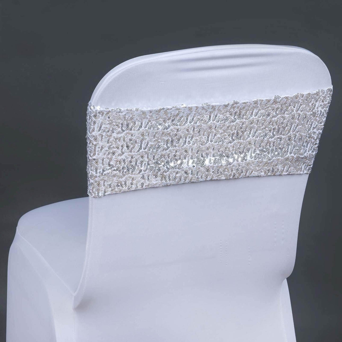 5 Pack Sequin Spandex Chair Sashes Silver - Stretch Chair Bands 6"x15" - NestOCart