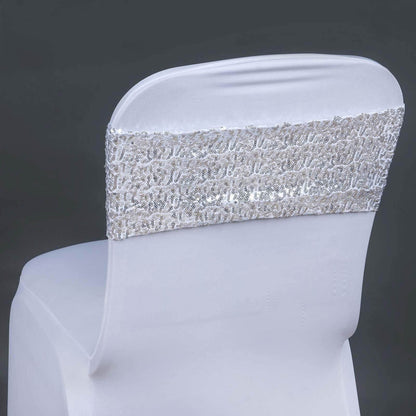 5 Pack Sequin Spandex Chair Sashes Silver - Stretch Chair Bands 6"x15" - NestOCart