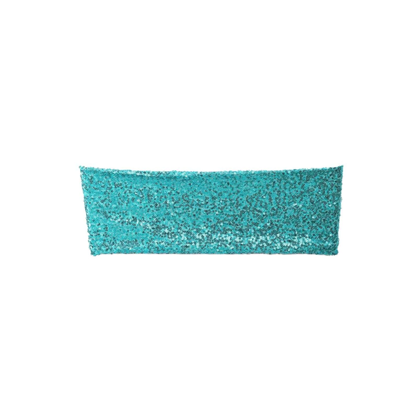 5 Pack Sequin Spandex Chair Sashes Turquoise - Stretch Chair Bands 6"x15" - NestOCart
