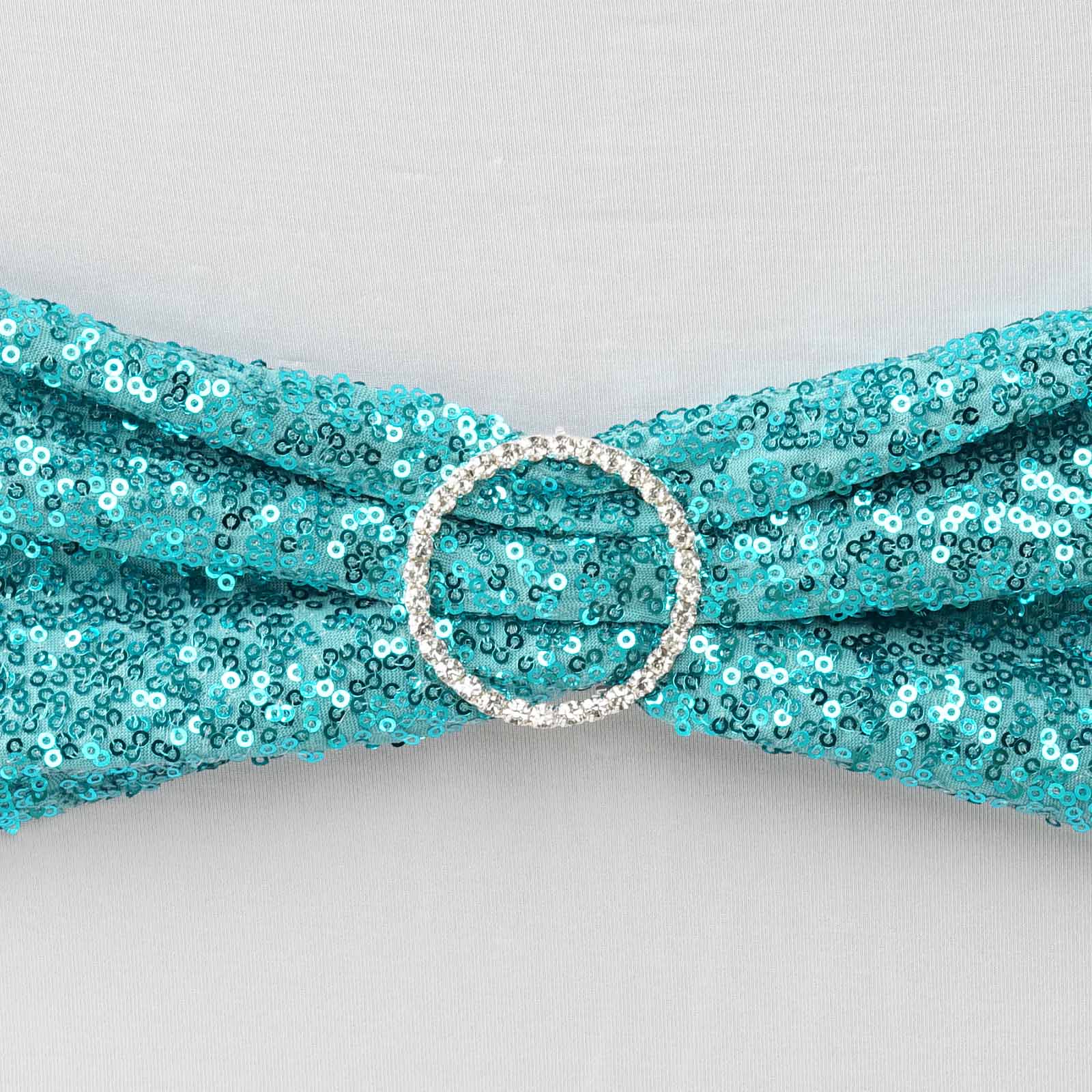 5 Pack Sequin Spandex Chair Sashes Turquoise - Stretch Chair Bands 6"x15" - NestOCart