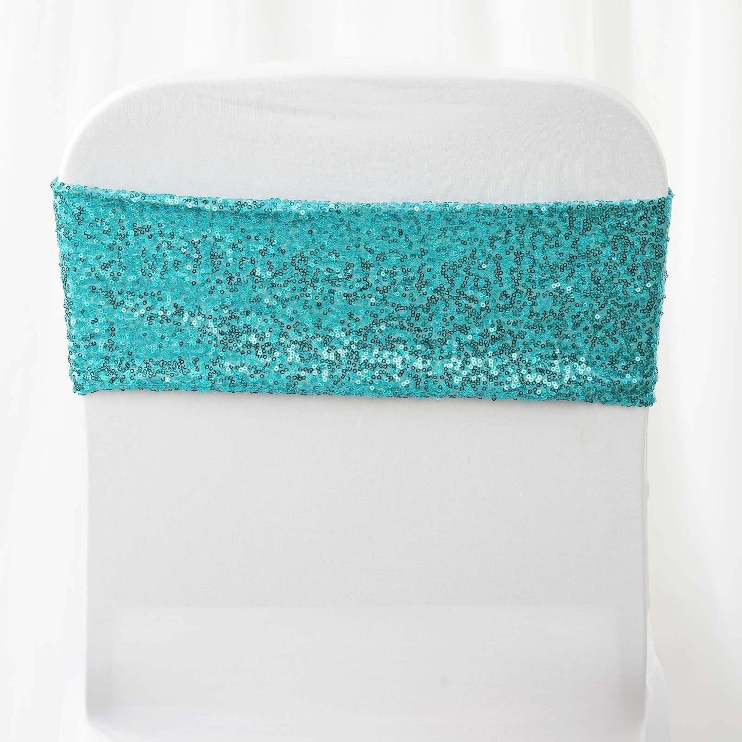 5 Pack Sequin Spandex Chair Sashes Turquoise - Stretch Chair Bands 6"x15" - NestOCart