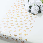 5 Pack Sheer Organza 11"x108" Table Runner Rolls White Disposable with Metallic Gold Foil Butterflies Motifs - Bell Racket Store