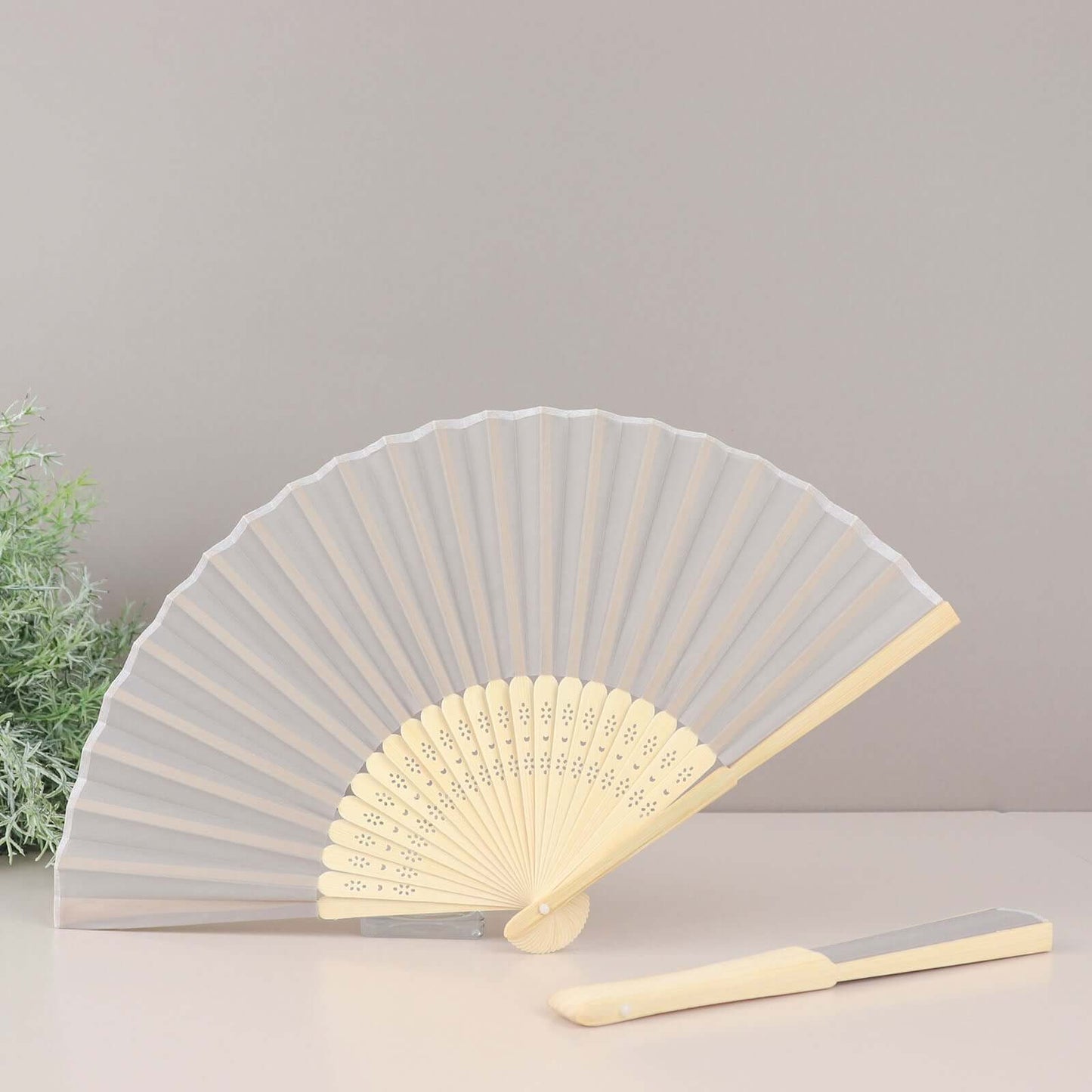 5 Pack Silver Asian Silk Folding Fans Party Favors, Oriental Folding Fan Favors - Bell Racket Store